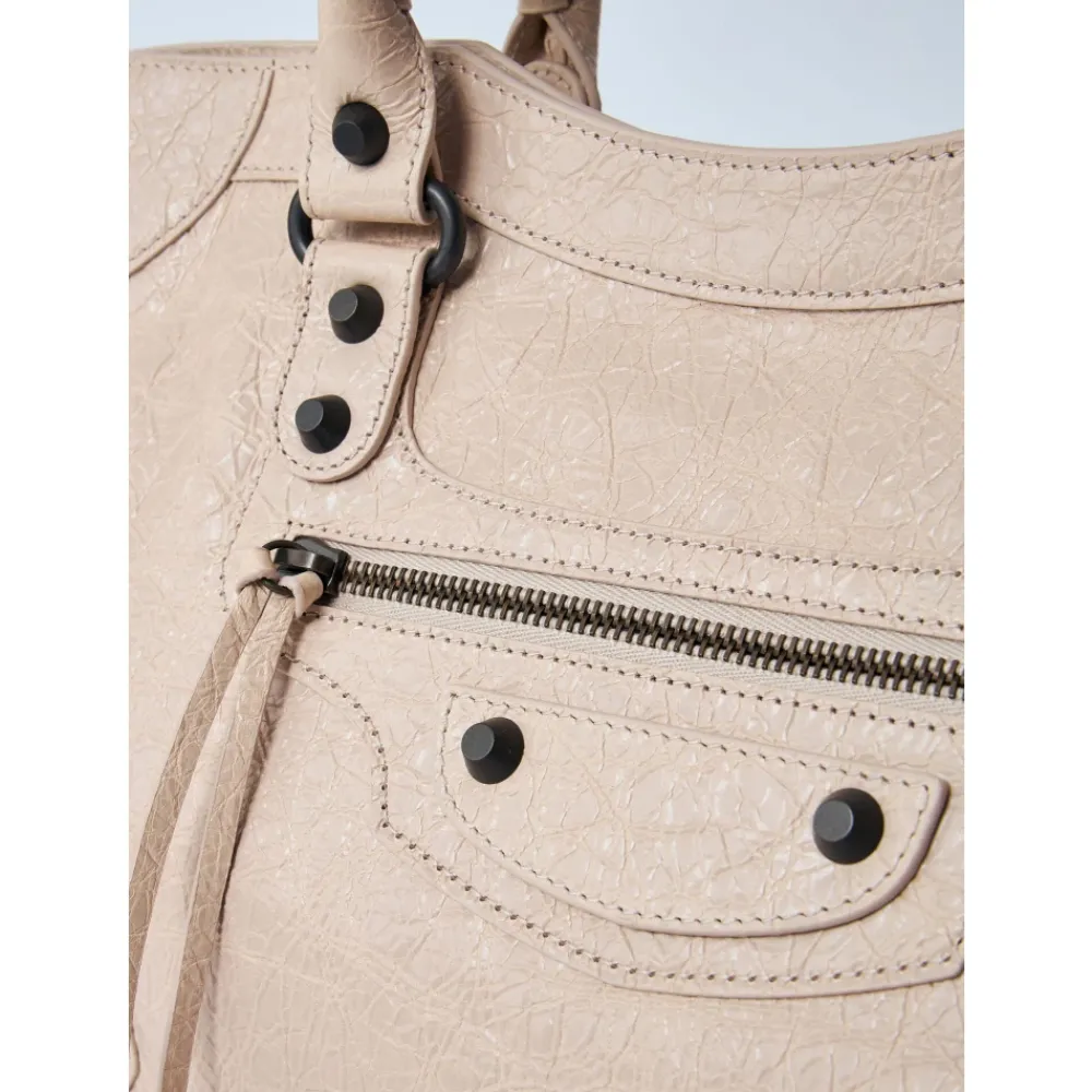 Indkøbstasker^Balenciaga Rynket Læder Håndtaske med Studs Brun