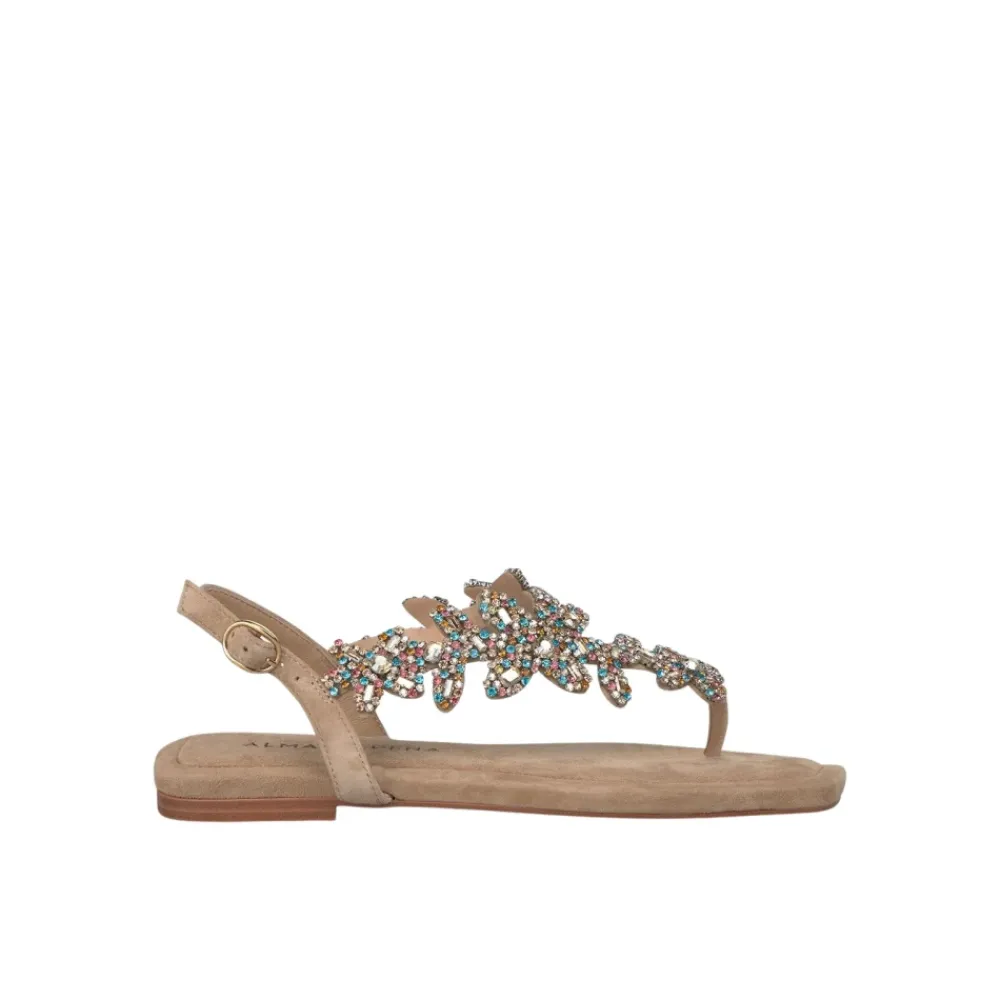 Sandaler^ALMA EN PENA Sandal prydet med strass-blomster Beige