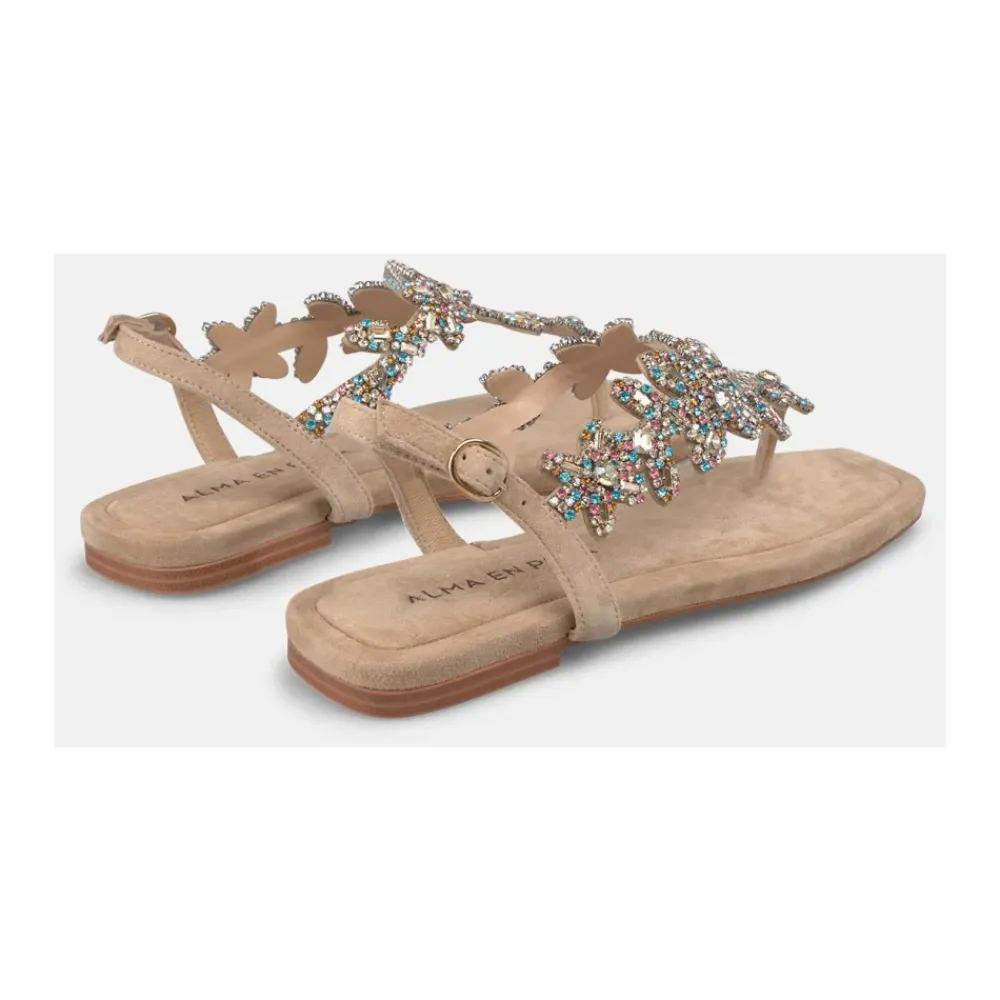 Sandaler^ALMA EN PENA Sandal prydet med strass-blomster Beige