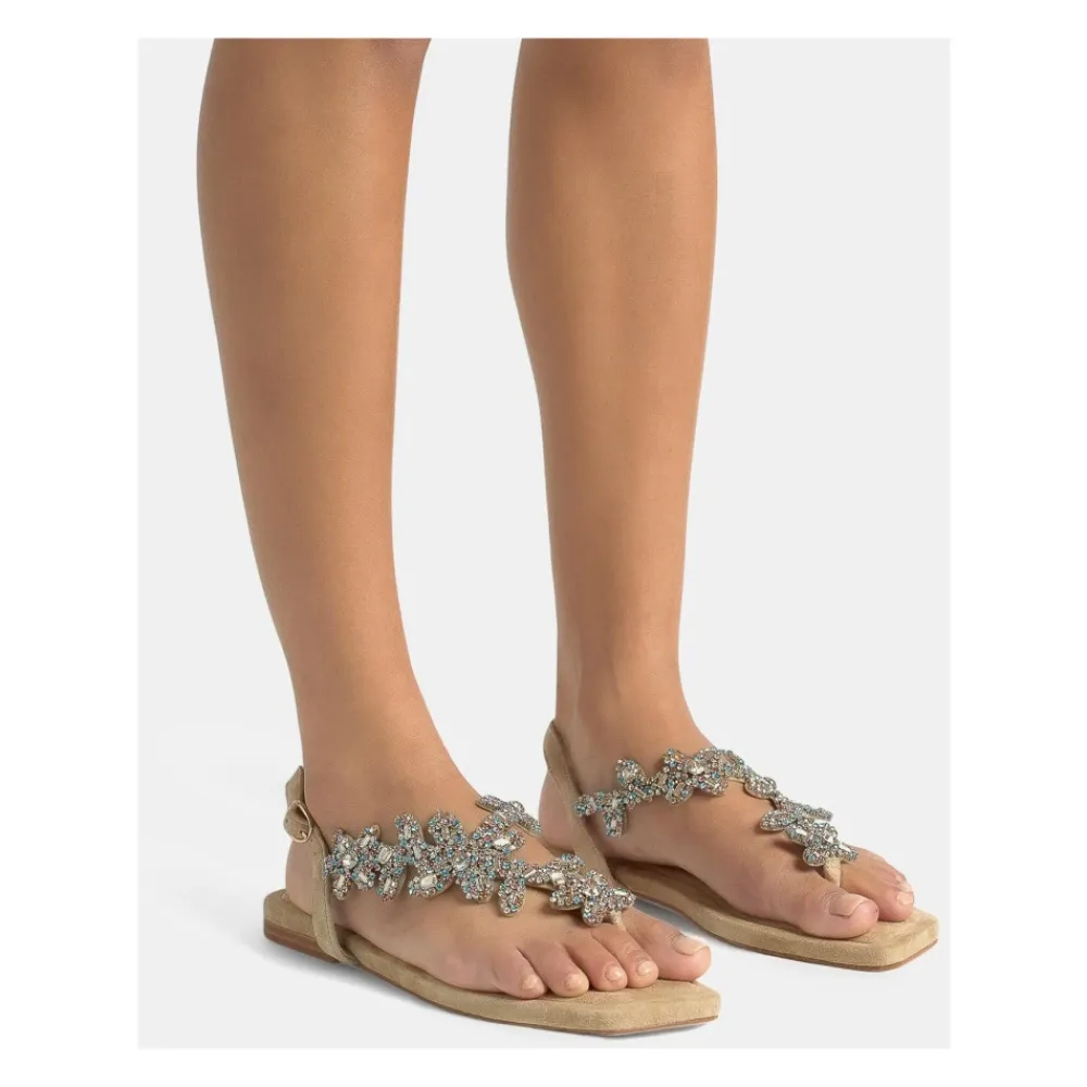 Sandaler^ALMA EN PENA Sandal prydet med strass-blomster Beige