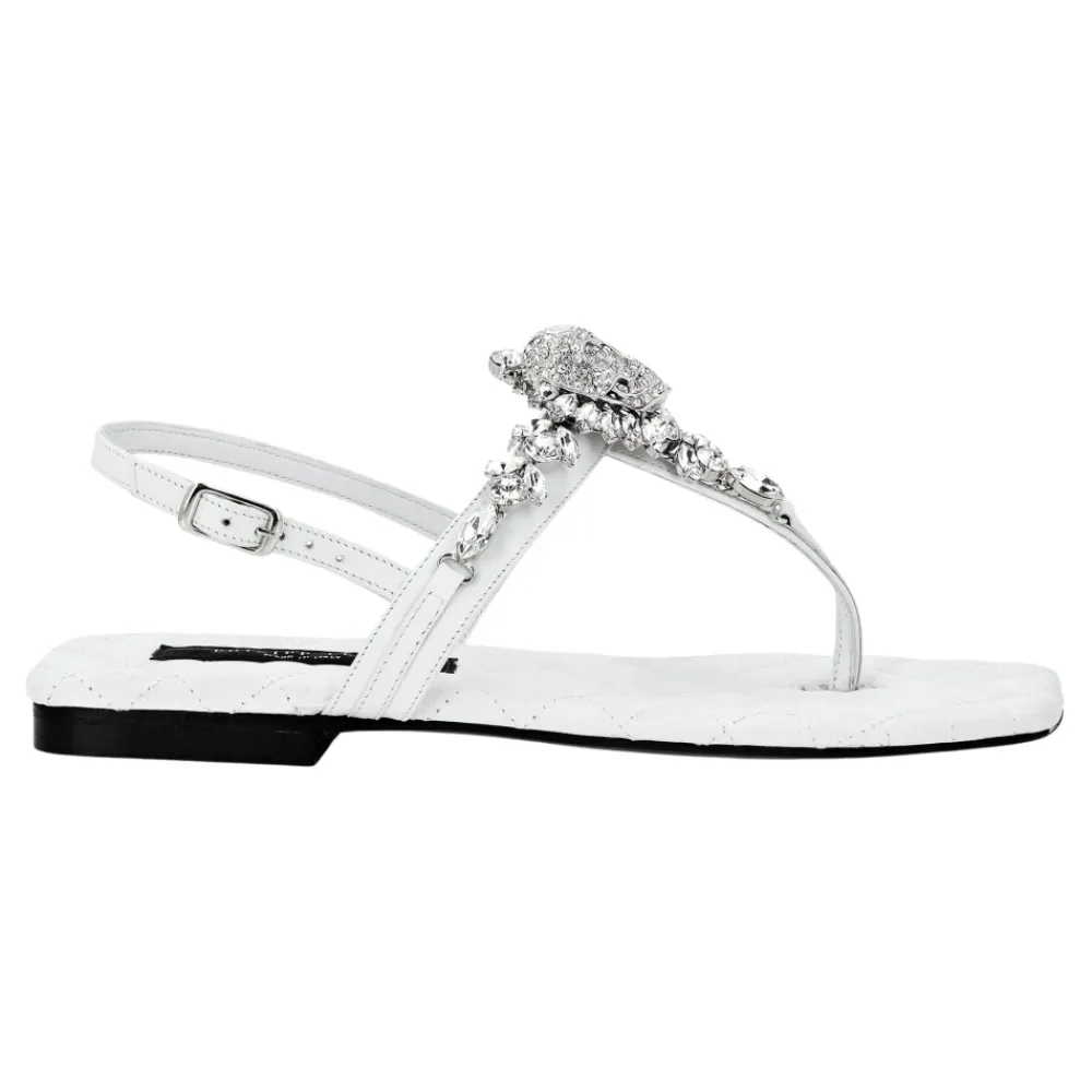 Sandaler<Philipp Plein Sandals Flat Crystal Skull with Crystals Hvid
