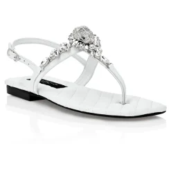 Sandaler<Philipp Plein Sandals Flat Crystal Skull with Crystals Hvid