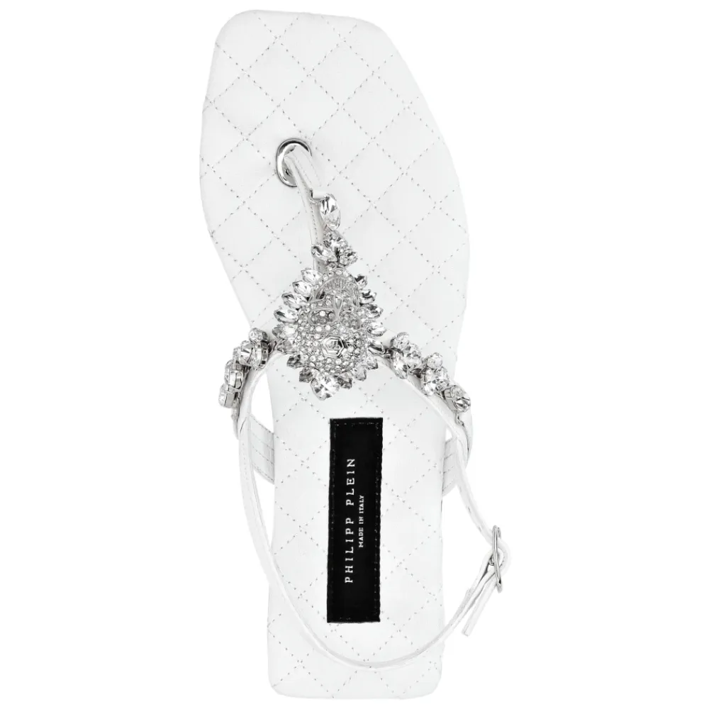 Sandaler<Philipp Plein Sandals Flat Crystal Skull with Crystals Hvid
