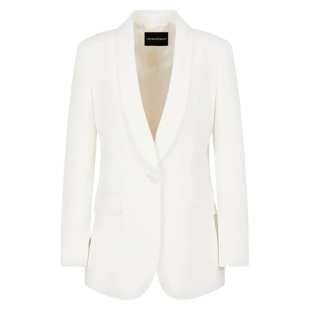 Jakker^Emporio Armani Satin Shawl Krave Knap Jakke Hvid