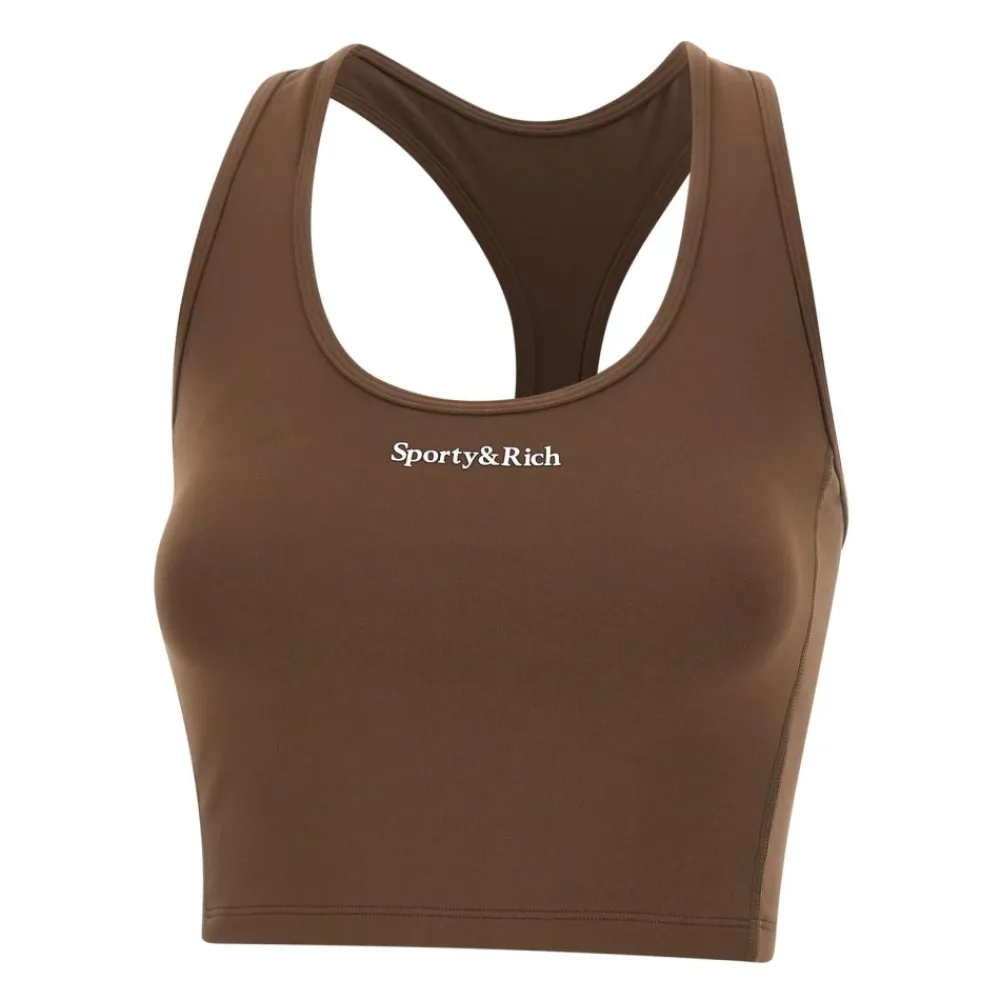 T-Shirts & Toppe<Sporty & Rich Serif Logo Sports Cropped Tank Brun