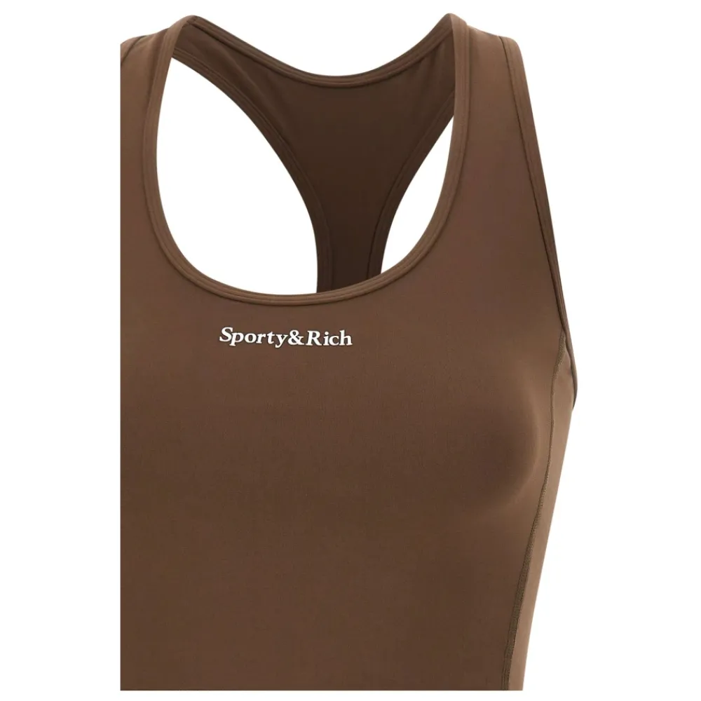 T-Shirts & Toppe<Sporty & Rich Serif Logo Sports Cropped Tank Brun