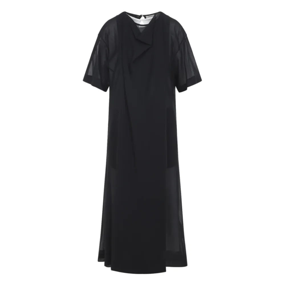 Kjoler^Carven Sheer Draped Midi Dress Sort