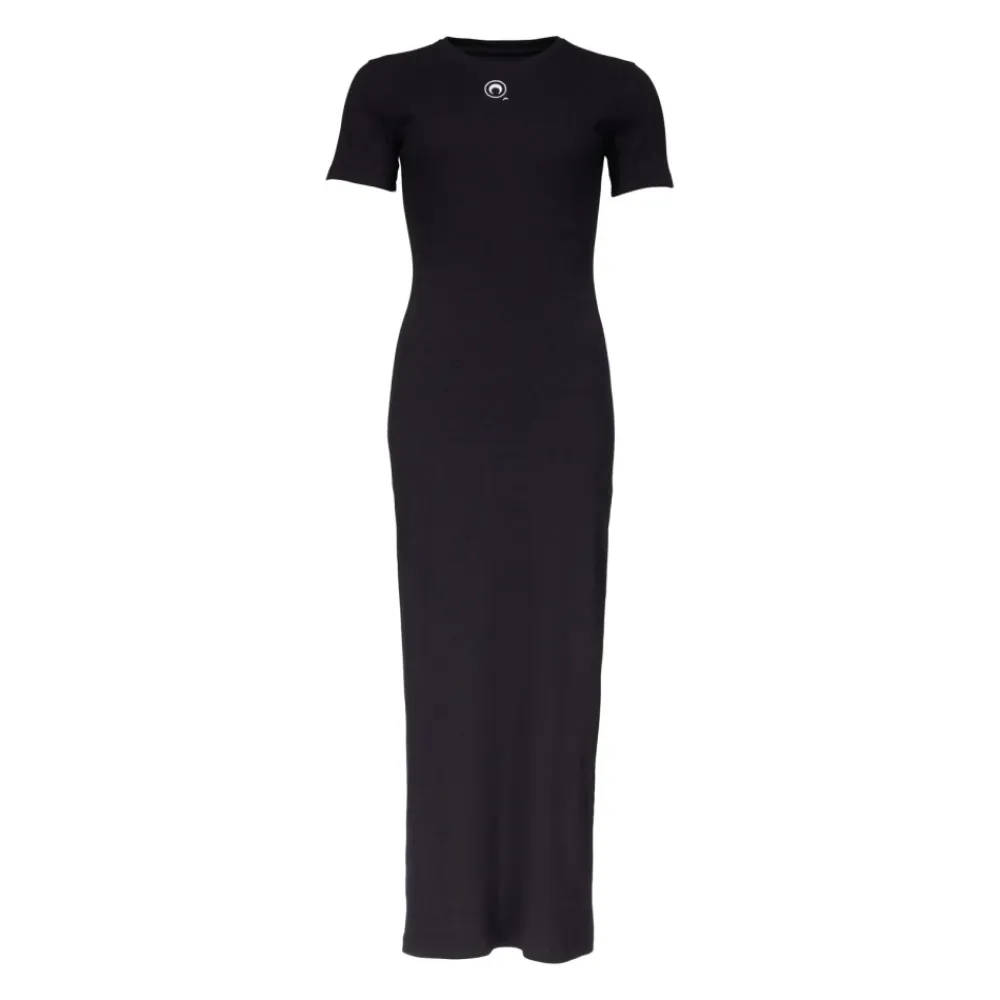 Kjoler<Marine Serre Short-Sleeve Ribbed-Knit Cotton Tube Dress Sort