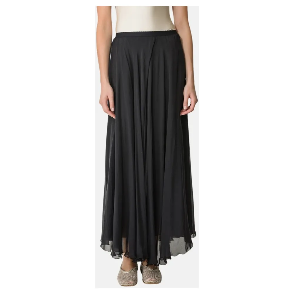 Nederdele<Forte Forte Silke Chiffon Lang Nederdel Sort