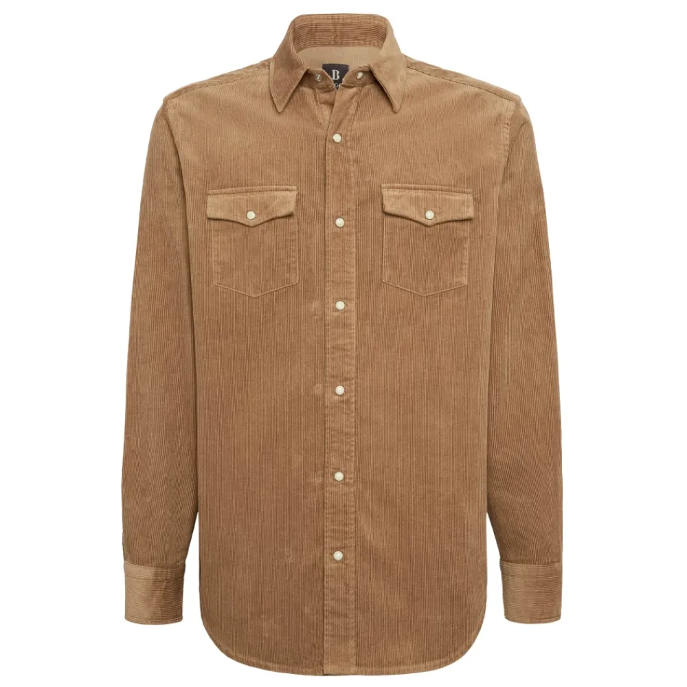Skjorter<Boggi Milano Skjorte i Blå Fløjl med Regular Fit Brun
