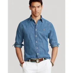 Skjorter<Polo Ralph Lauren Skjorte i denim med skræddersyet pasform Blå