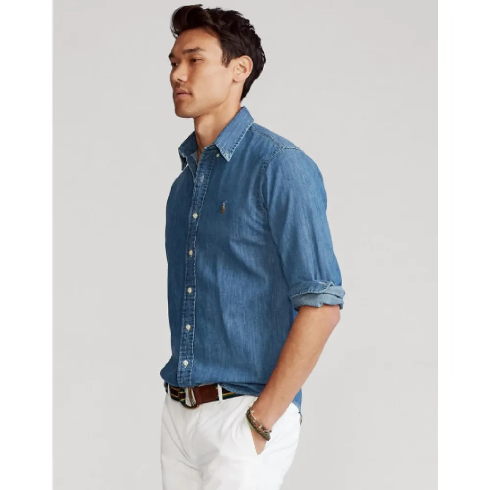 Skjorter<Polo Ralph Lauren Skjorte i denim med skræddersyet pasform Blå