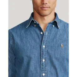 Skjorter<Polo Ralph Lauren Skjorte i denim med skræddersyet pasform Blå