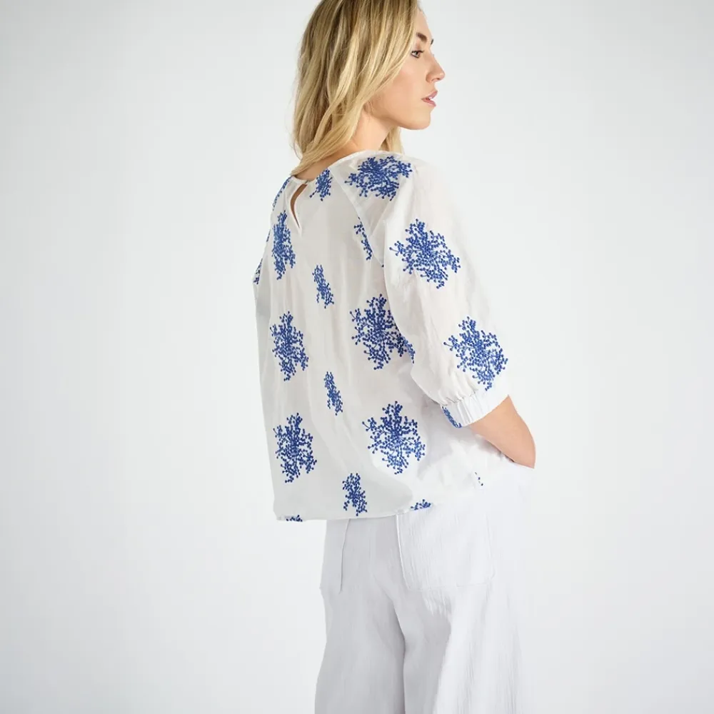 Bluser & Skjorter<Marie Méro Skjorte med broderede blomster Blå