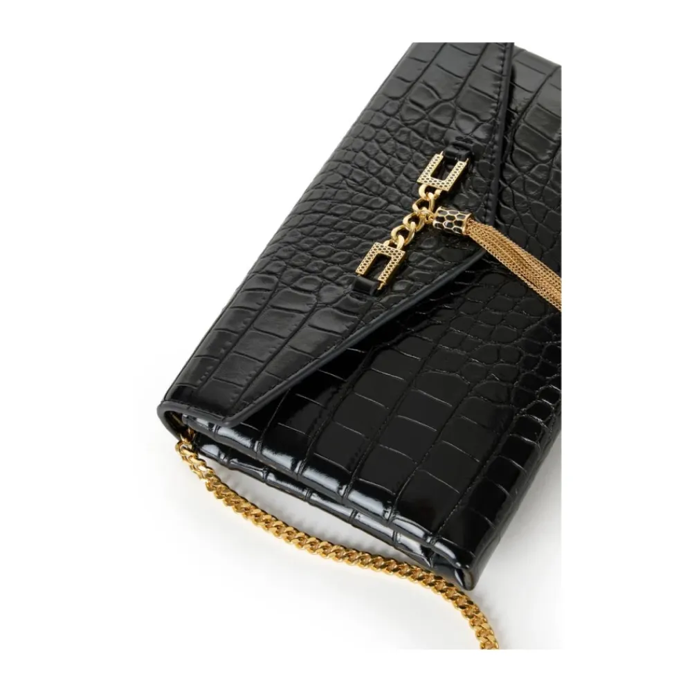 Clutch^Elisabetta Franchi Skuldertaske med Groumette-kæde Sort