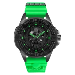 Ure<Philipp Plein Skull Watch med grøn rem Sort