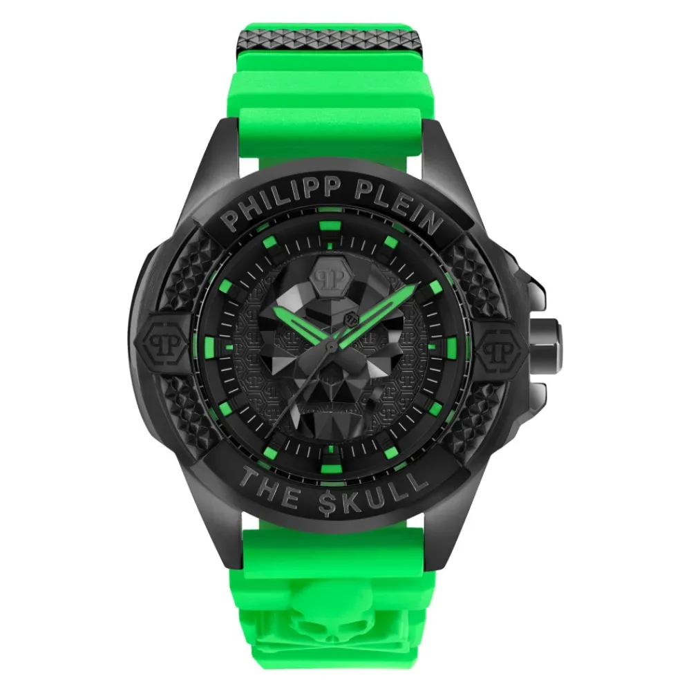 Ure<Philipp Plein Skull Watch med grøn rem Sort