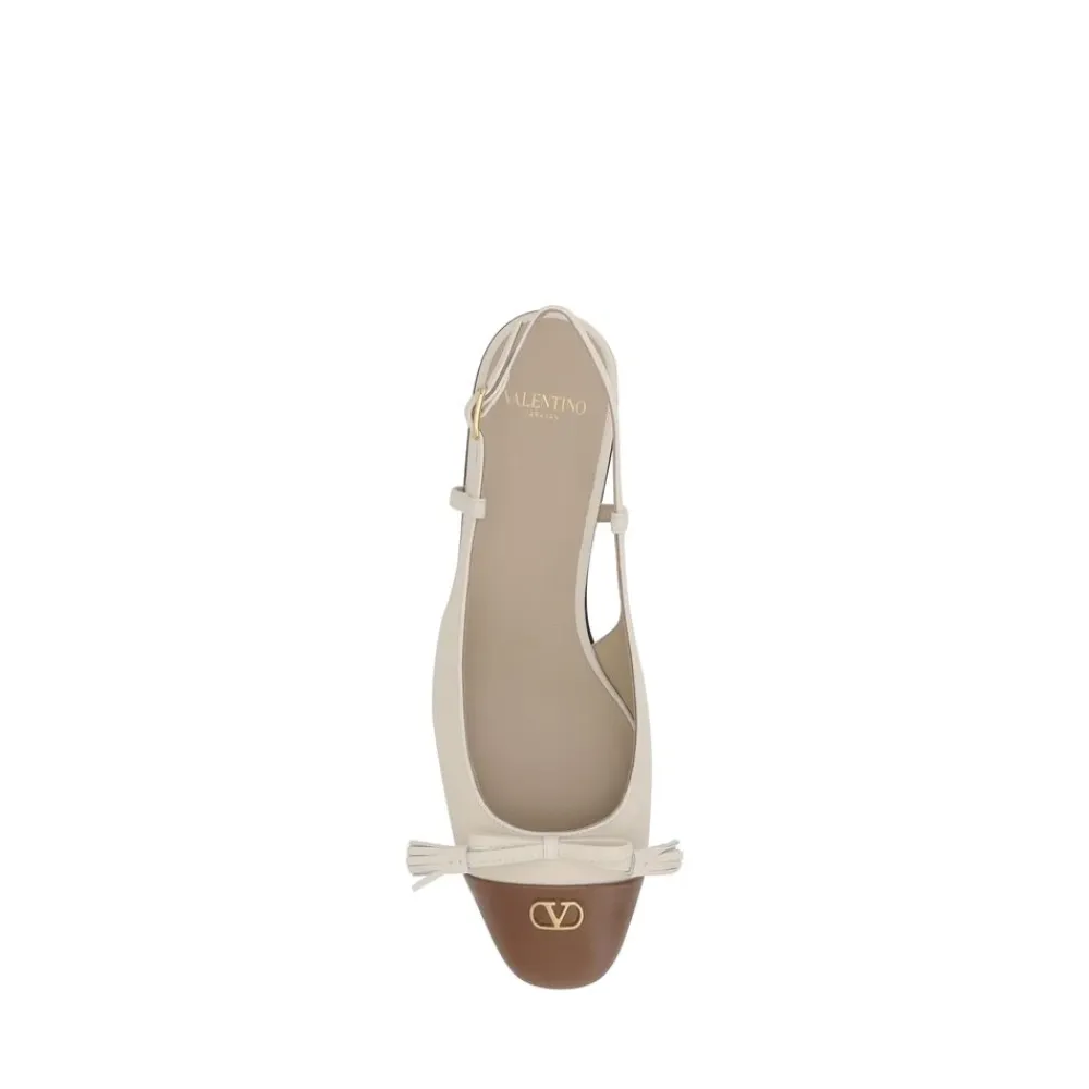 Ballerina Sko<Valentino Garavani Slingback Ballerinaer med Sløjfe Beige