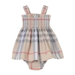 Bodystocking & Sæt^Burberry Smocked Bodice Baby Pige Kjole Beige