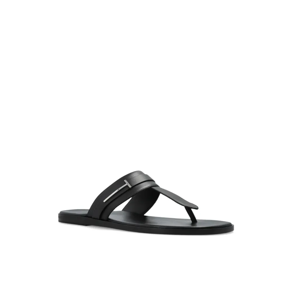 Sandaler<Tom Ford Smooth Leather T-Sandal Sort