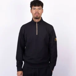 Trøjer|Sweatshirts<Moose Knuckles Snyder 1/4 Zip Gold Black Jacket Sort