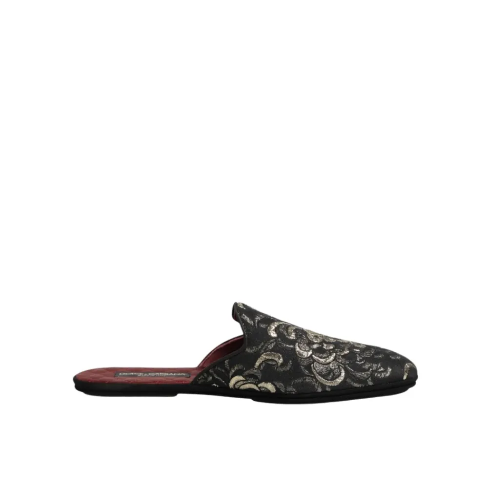 Hjemmesko<Dolce & Gabbana Blomstret Jacquard Slides Sko Sort