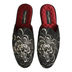Hjemmesko<Dolce & Gabbana Blomstret Jacquard Slides Sko Sort