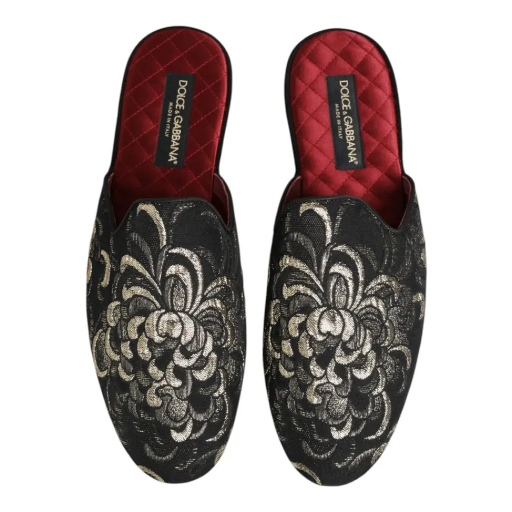 Hjemmesko<Dolce & Gabbana Blomstret Jacquard Slides Sko Sort