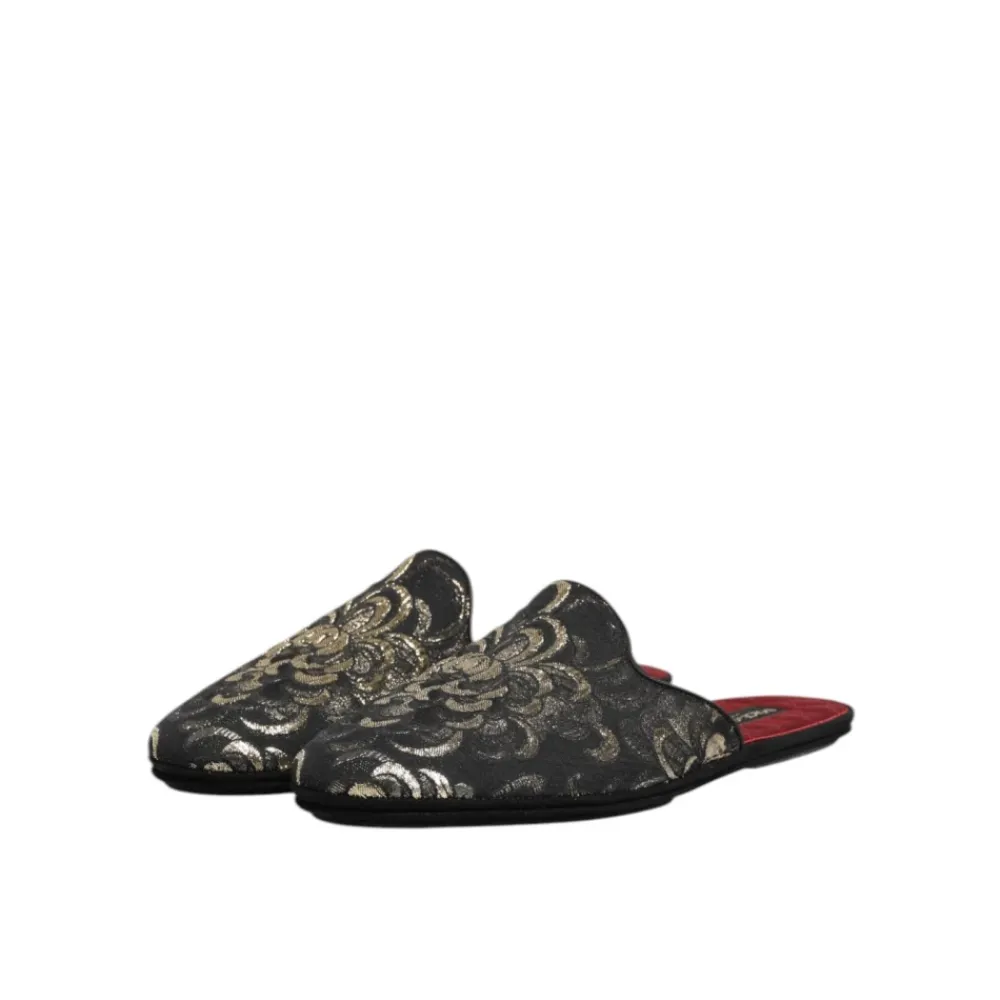Hjemmesko<Dolce & Gabbana Blomstret Jacquard Slides Sko Sort