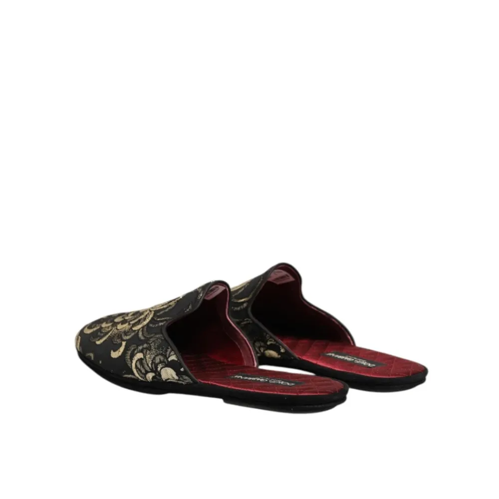 Hjemmesko<Dolce & Gabbana Blomstret Jacquard Slides Sko Sort