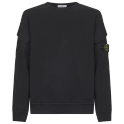 Trøjer|Sweatshirts<Stone Island Bomuldssweater med Lommer Sort