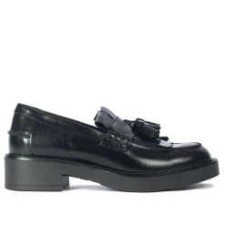 Loafers^Angulus Chunky Penny Loafer med Frynser og Kvastdetalje Sort