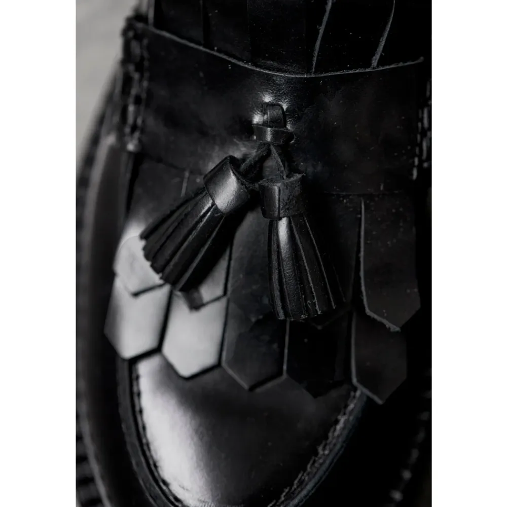 Loafers^Angulus Chunky Penny Loafer med Frynser og Kvastdetalje Sort