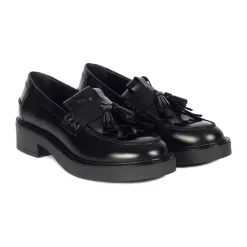 Loafers^Angulus Chunky Penny Loafer med Frynser og Kvastdetalje Sort