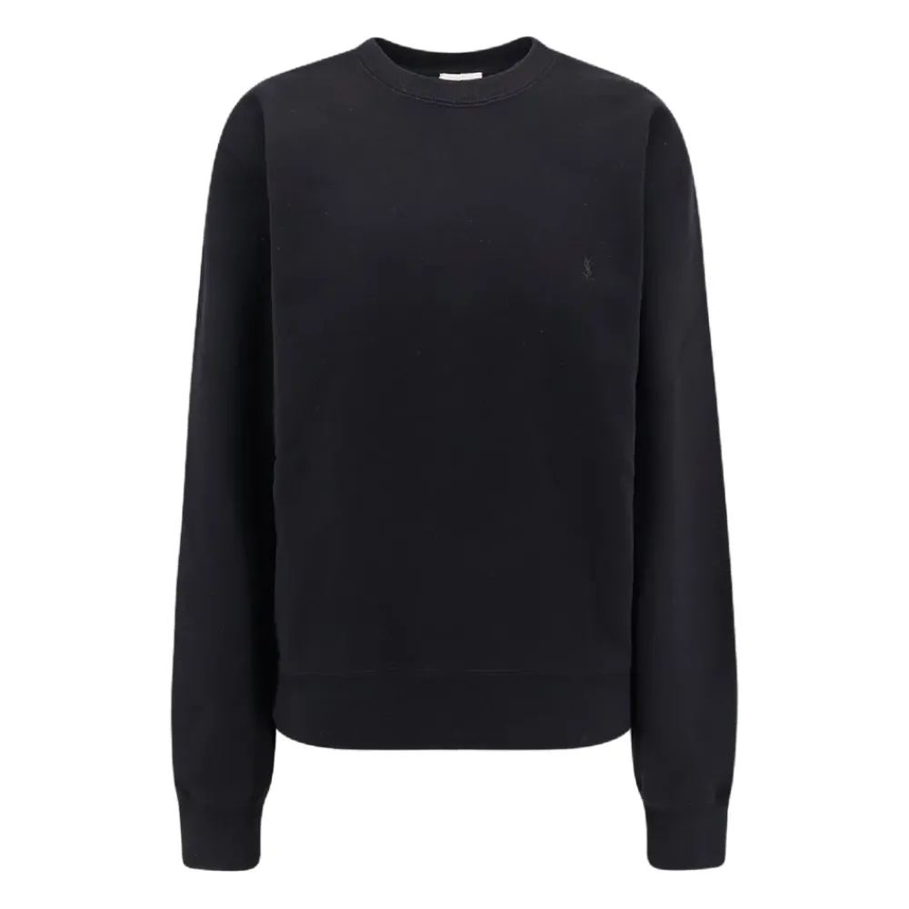 Sweatshirts<Saint Laurent Crew-neck Sweater med Cassandre Broderi Sort