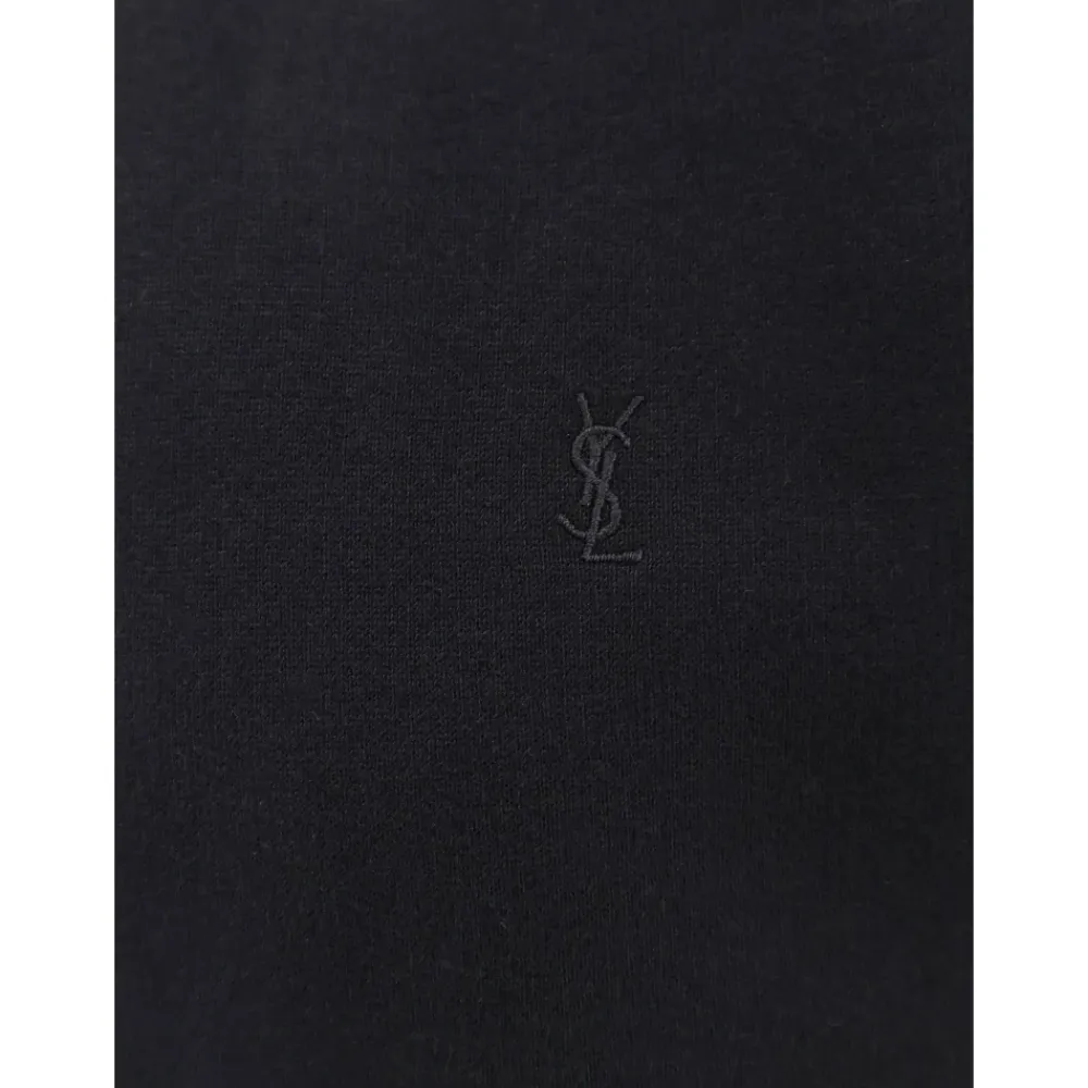 Sweatshirts<Saint Laurent Crew-neck Sweater med Cassandre Broderi Sort