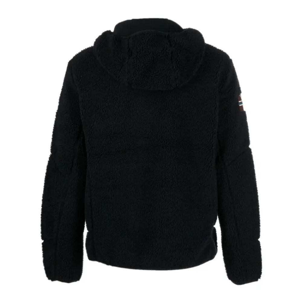 Fleece<Napapijri hættetrøje med lynlås og logo Sort