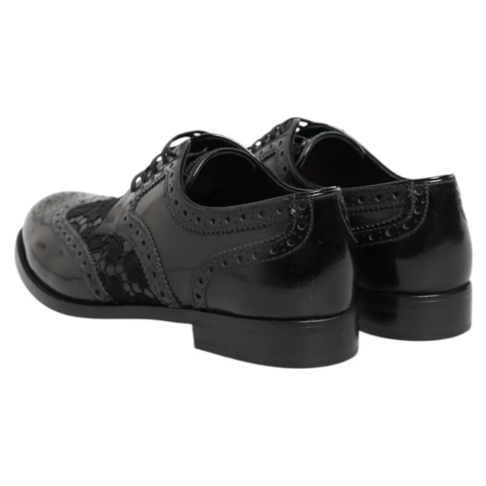 Snøresko<Dolce & Gabbana Læder Blomstret Blonder Kjolesko Sort