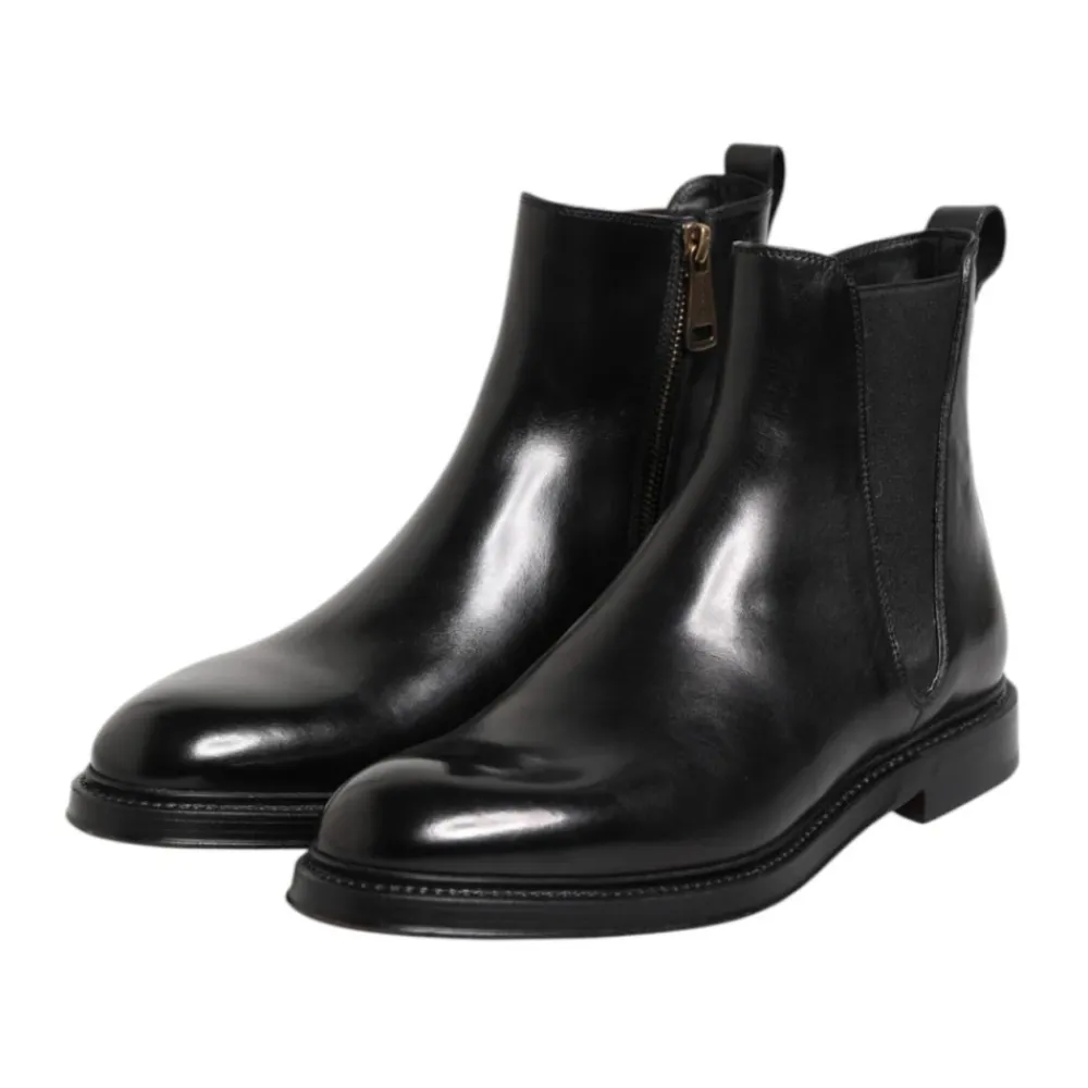 Chelsea Boots<Dolce & Gabbana læder Chelsea mid-calf støvler Sort