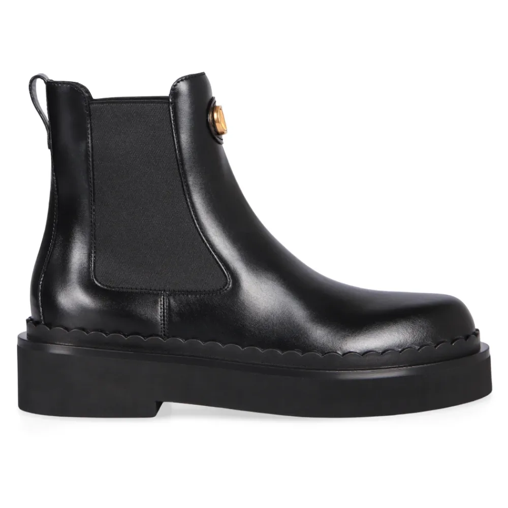 Chelsea Boots^Valentino Garavani Læder Chelsea Støvler Elastiske Indsæt Sort