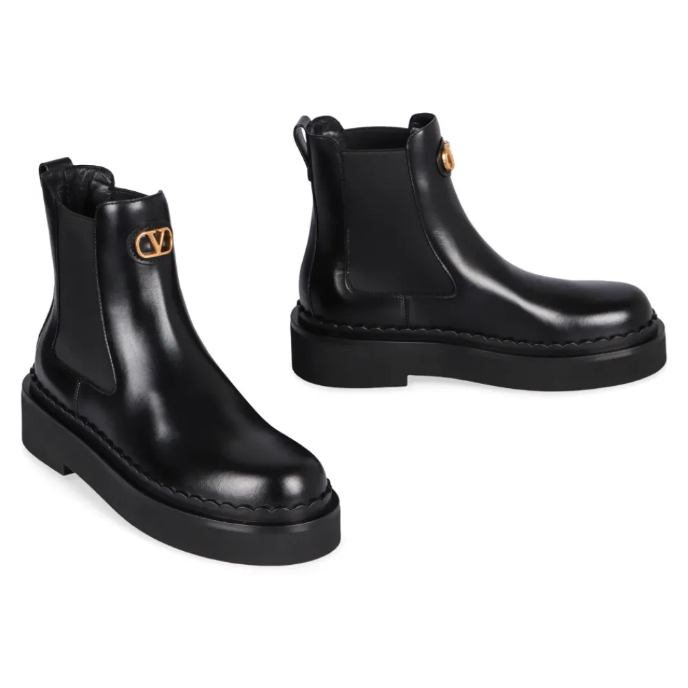 Chelsea Boots^Valentino Garavani Læder Chelsea Støvler Elastiske Indsæt Sort