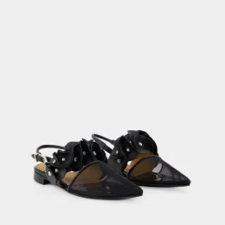 Ballerina Sko^Toga Pulla Læder Slingbacks Spids Tå Sort