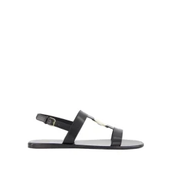 Sandaler^Ferragamo lædersandal med gyldne detaljer Sort
