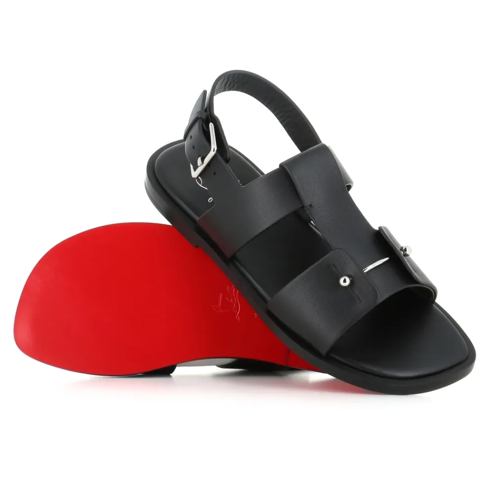 Sandaler<Christian Louboutin lædersandal med sølvnål Sort