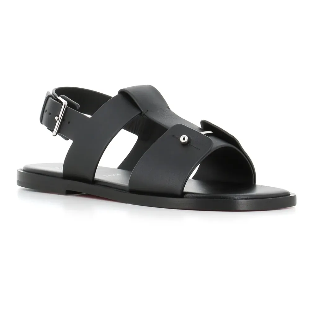Sandaler<Christian Louboutin lædersandal med sølvnål Sort