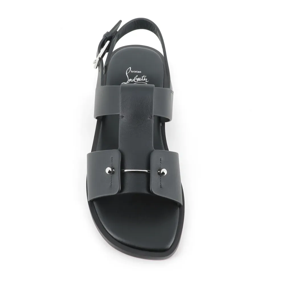 Sandaler<Christian Louboutin lædersandal med sølvnål Sort