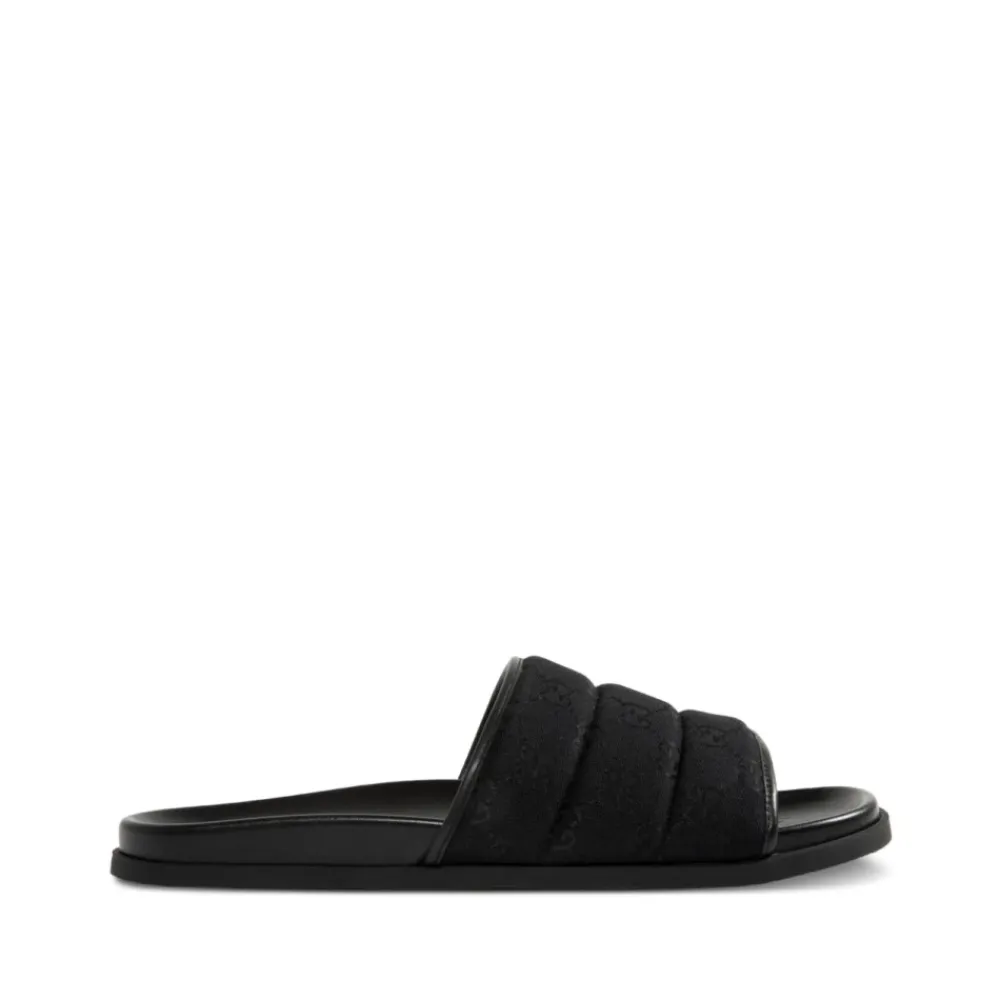 Sandaler^Gucci Lærred Åben Tå Slide Sandaler Sort