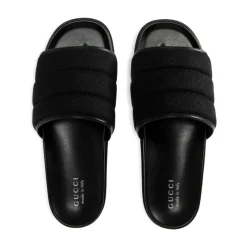 Sandaler^Gucci Lærred Åben Tå Slide Sandaler Sort