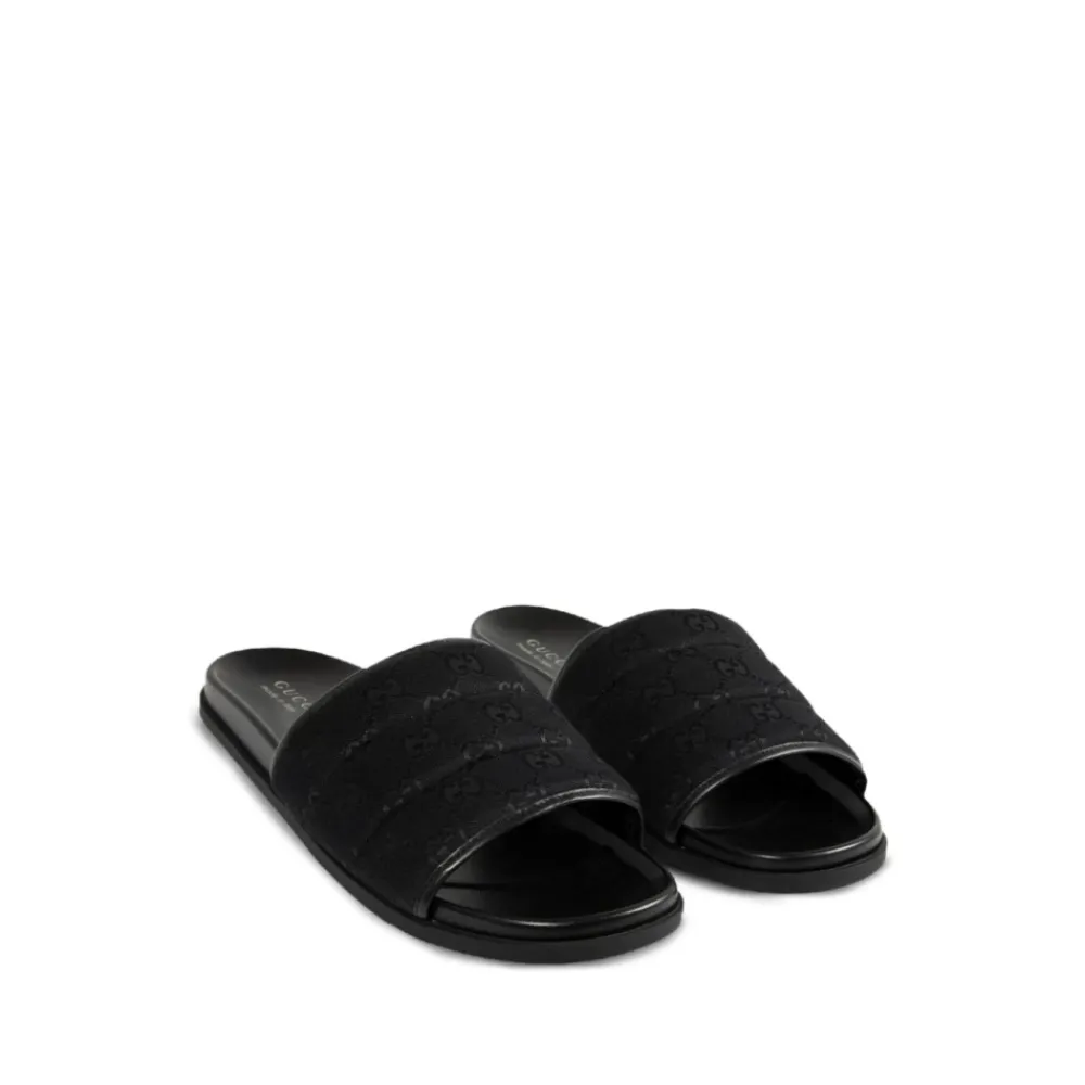 Sandaler^Gucci Lærred Åben Tå Slide Sandaler Sort