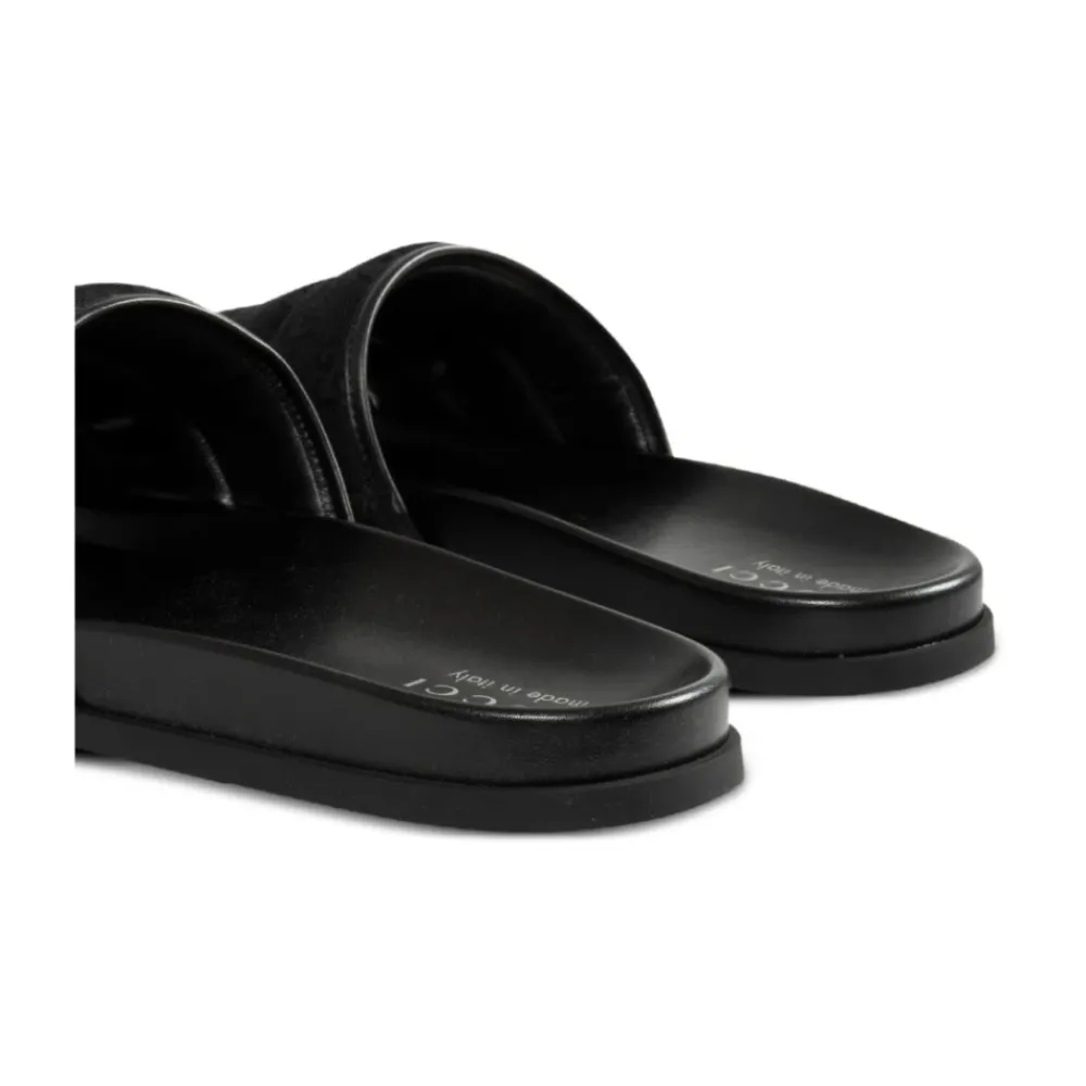 Sandaler^Gucci Lærred Åben Tå Slide Sandaler Sort